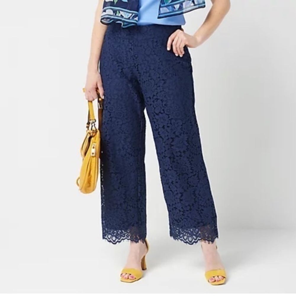 Isaac Mizrahi Live Women's Navy Wide Leg Lined Lace Pants Sz. 2XT